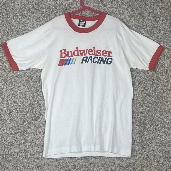 Vintage Budweiser Racing T-Shirt Men's Medium White Screen Starts Best Tag Tee - Picture 1 of 8